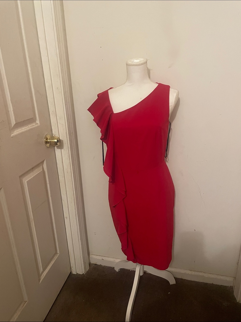 Calvin Klein Red One-Shoulder Ruffle Cocktail Dress